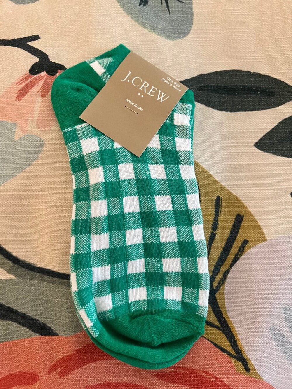 J. Crew Ankle Gingham Green Socks NWT